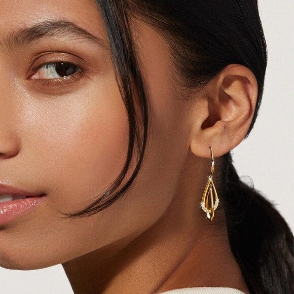 Women's 14K Gold-Plated and Silver Dainty Jewelry Cute Teardrop Stud Earrings - Picture 2 of 7